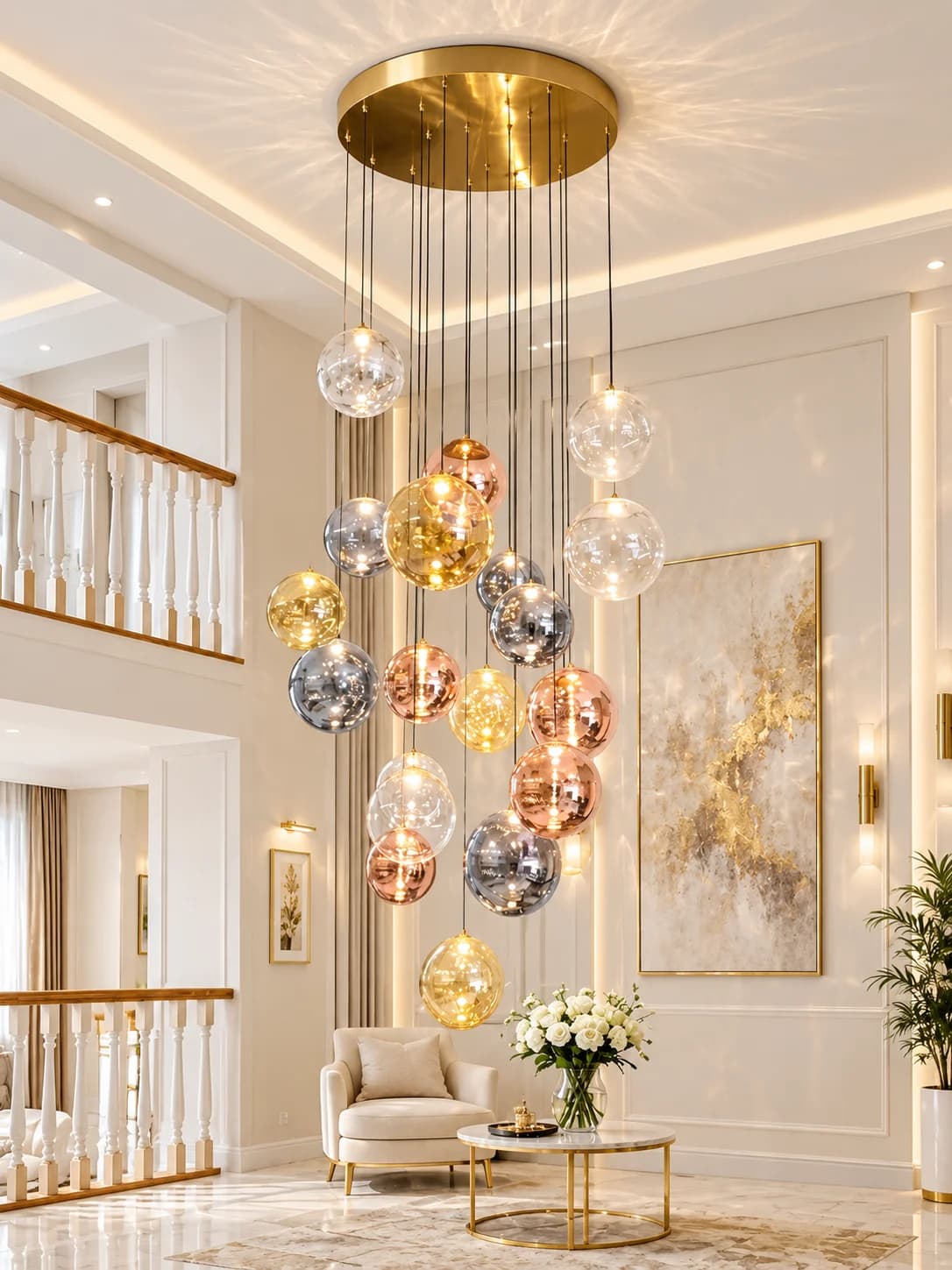 Aurora Cascade Glass Globe Chandelier
