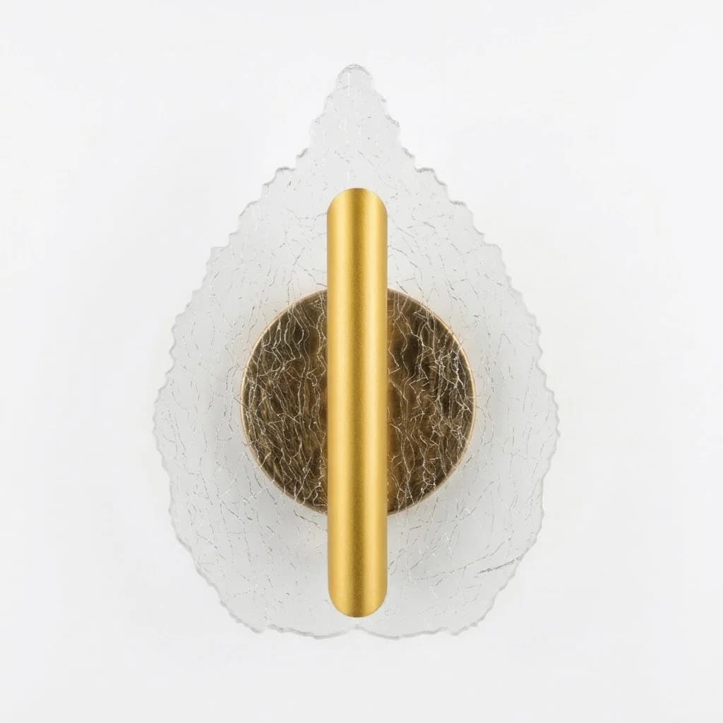 Folia Luxury Gold Leaf Crackle Glass LED Wall Light, Modern Wall Sconce for Bedroom & Living Room