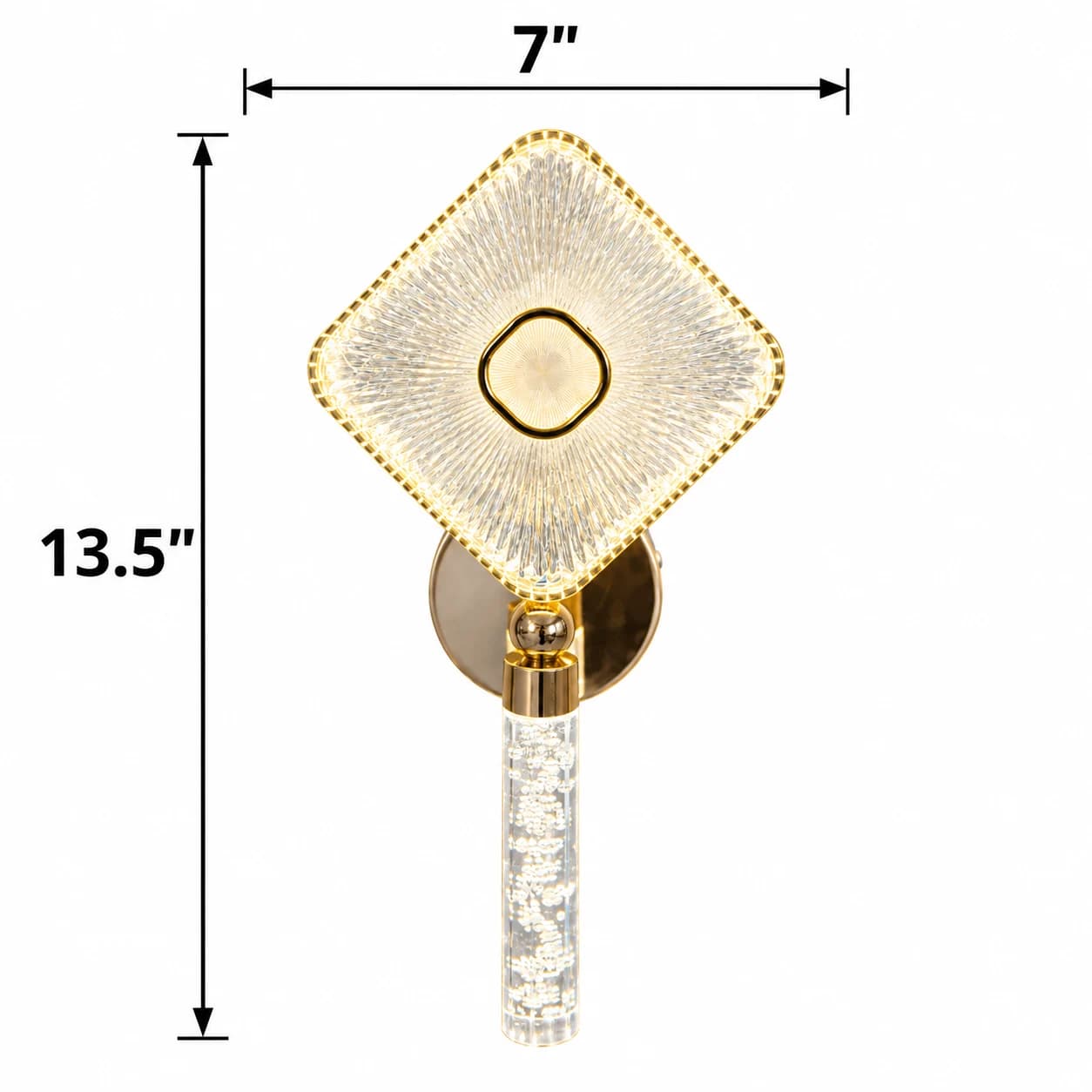 Diamante Gold Crystal Diamond LED Wall Light with Bubble Crystal Rod, Luxury Sconce for Bedroom
