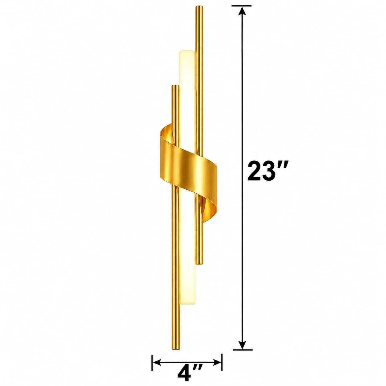 Ribbon Gold Spiral LED Wall Light with Brass Rods, Modern Linear Wall Sconce for Bedroom & Lounge